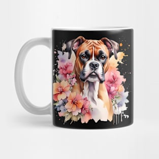 A boxer dog decorated with beautiful watercolor flowers Mug